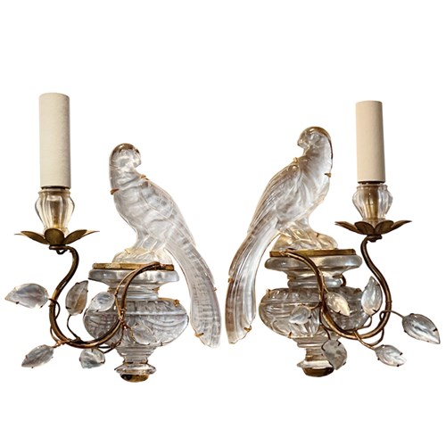 Small Pair Of Maison Baguès Wall Sconces With Parrots