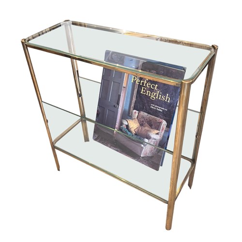 Midcentury Brass And Glass Magazine Rack/Side Table By Lepelletier, Paris 1960S