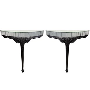 Pair Of Ebonised Carved Wood & Mirr...
