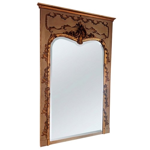 Large Trumeau Antique Decorative Mirror, Acorn & Oak Leaf Detail, French 19Th C