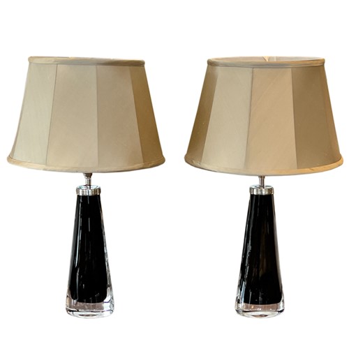 Pair Of 1960S Olive Green Orrefors Lamps