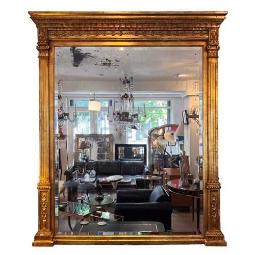 Large English 19Th Century Giltwood Overmantle Mirror With Original Glass