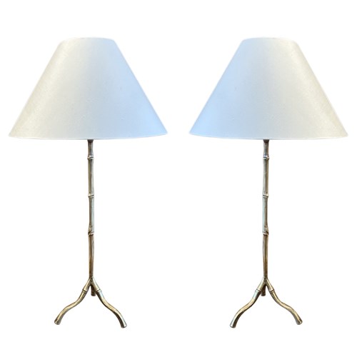 Pair Of 1960S French Faux Bamboo Brass Table Lamps