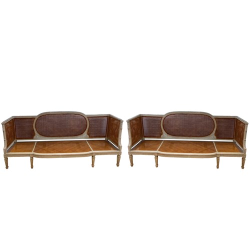 Pair Of Decorative French 1940S Caned Sofas, Maison Jansen Style