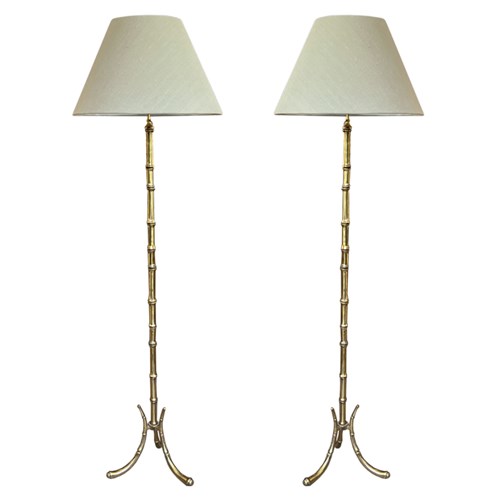 A Near Pair Of French 1960S Faux Bamboo Bagués Style Floor Lamps