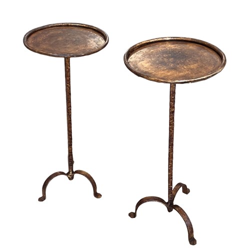Pair Of Spanish Midcentury Martini Tables, Gilded Wrought Iron