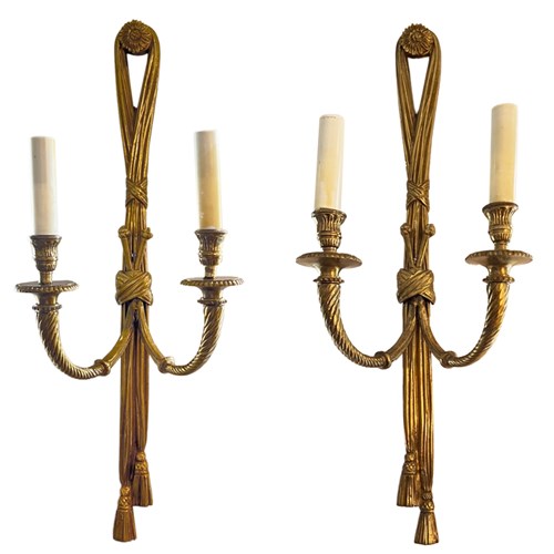Pair Of Large Gilt Metal French Neoclassic Wall Sconces