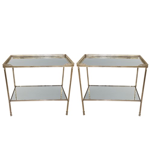 Pair Of French Midcentury Silver Side Tables With Eglomise Glass