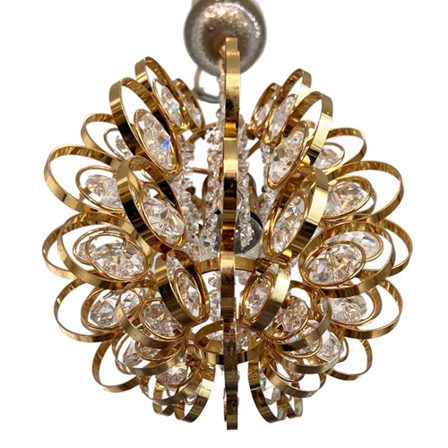 Single Brass And Crystal Hanging Light Attributed To Palwa