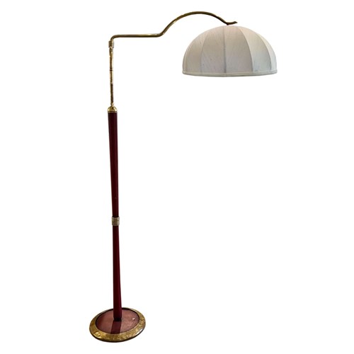 Italian 1950S Floor Lamp, With Red Leather Trim