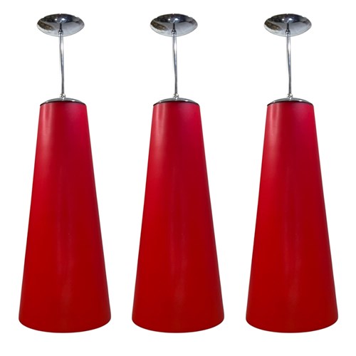 Set Of 3 Large Italian Red Glass Pendant Lights