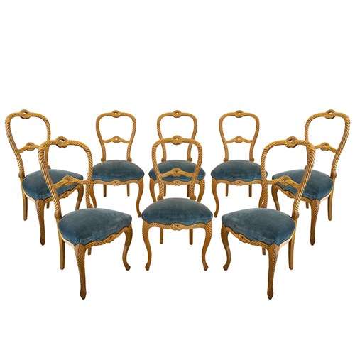 Set Of 8 French Dining Chairs With Rope Detail