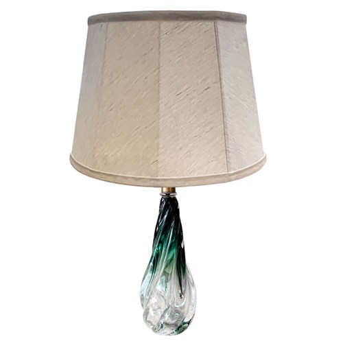 Single Midcentury Val Saint Lambert Table Lamp With Green And Clear Glass