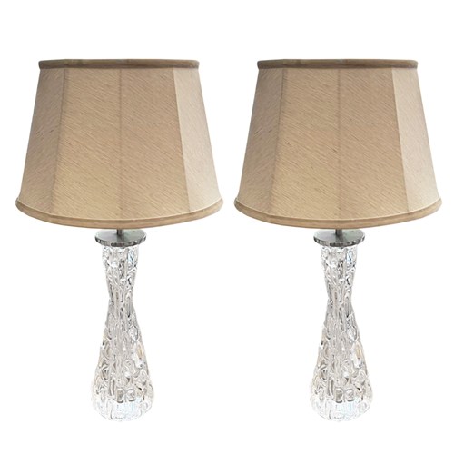 Pair Of 1960S Clear Orrefors Glass Table Lamps