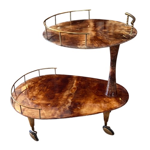 Aldo Tura 1960S Bar Cart, Two Tier, Lacquered Goatskin And Brass