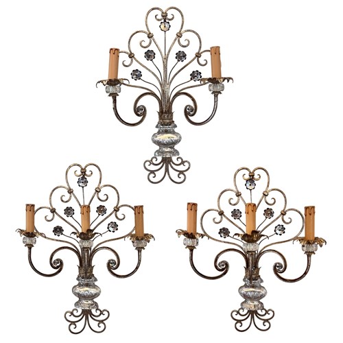Set Of Three Large Midcentury Wall Lights By Banci Firenze, Italy