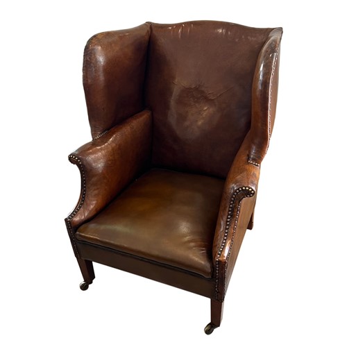 English Early 20Th Century Leather Wing Chair