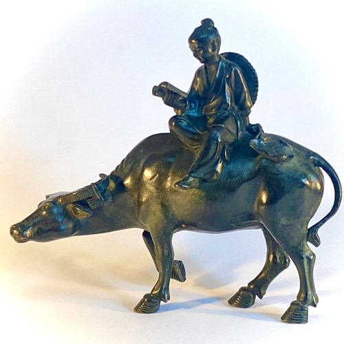 Chinese Bronze Of Water Buffalo With Scholar