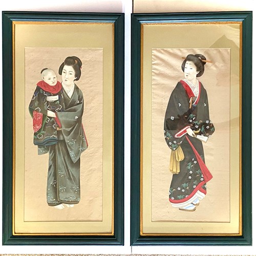 Japanese Paintings On Silk (Pair)