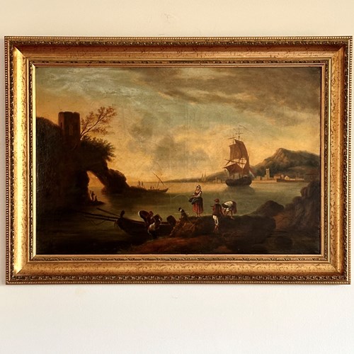 18Th Century Dutch Oil On Canvas - Harbour Scene