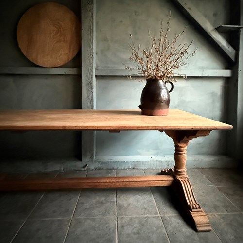 19 Th Century Dry Oak Yorkshire Trestle Table