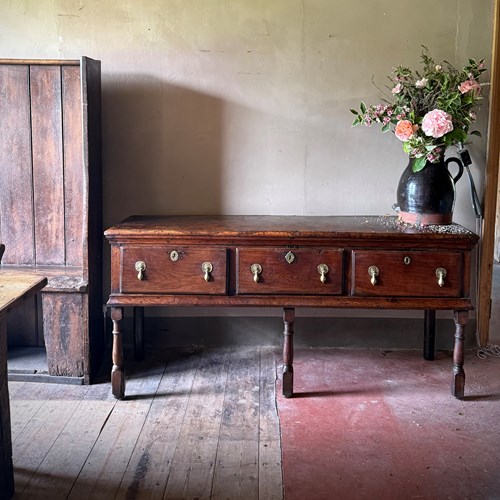 17 Th C Burr Oak Low Dresser 