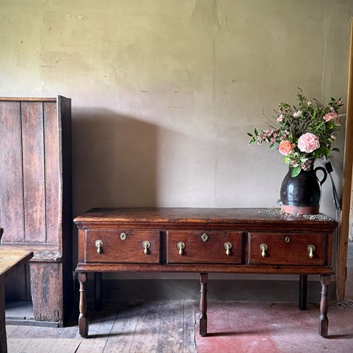 17 Th C Burr Oak Low Dresser 