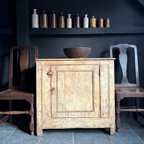 Early Pine Cupboard In Original Paint 