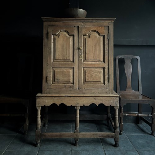 Early Oak Welsh Cupboard On Stand 