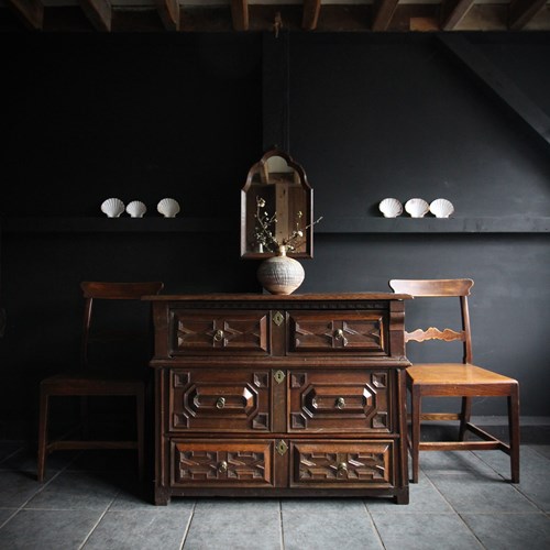 Conker Coloured 17 Th C English Oak Geometric Chest