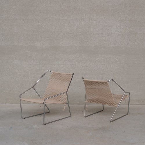 Pair Of Mid-Century Danish Steel Armchairs By Henning Flok