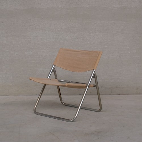 Niels Gammelgaard 'Cox' Folding Linen Mid-Century Chrome Lounge Chair