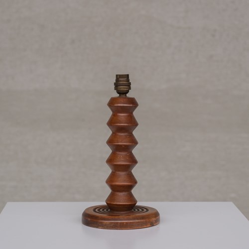 Deco Oak Turned Geometric Petite French Table Lamp