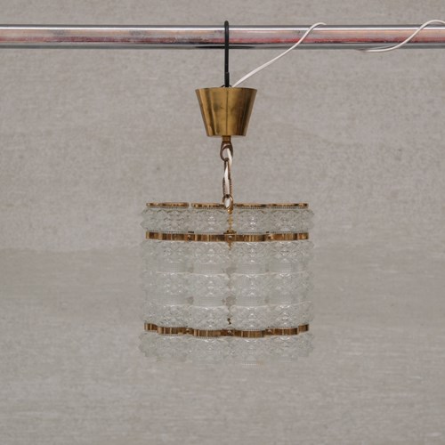 Swedish Mid-Century Brass And Glass Chandelier By Orrefors For Tyringe