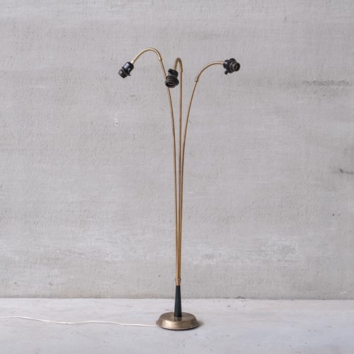 Adjustable Swedish Mid-Century Brass Three Way Floor Lamp