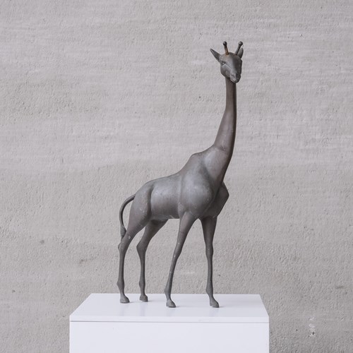 Mid-Century French Brass Patinated Giraffe Object