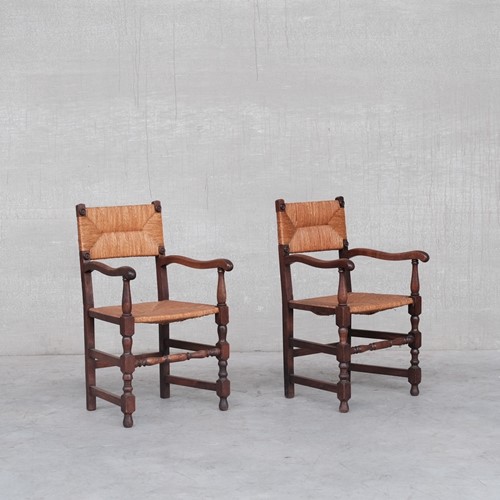 Pair Of Oak And Rush French Armchairs