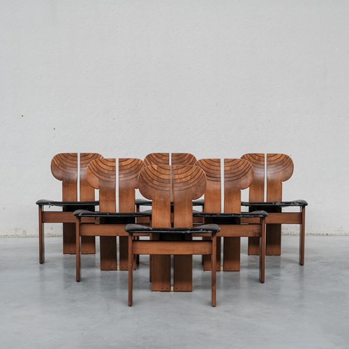Set Of Six 'Africa' Mid-Century Italian Dining Chairs By Scarpa