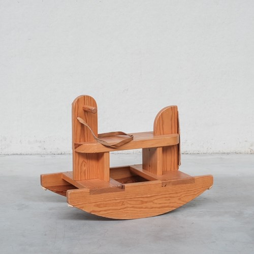 Vintage Pine Rocking Horse From Denmark