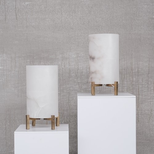 Pair of Mid-Century Brass and Alabaster Table Lamp