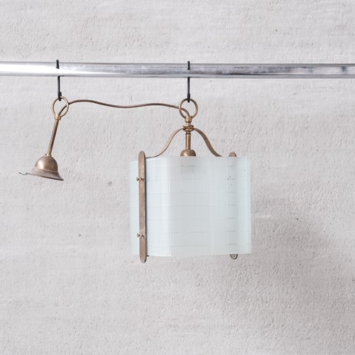 Italian Mid-Century Brass And Glass Pendant Light