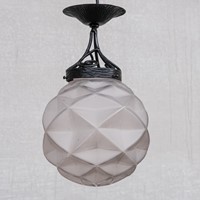 Geometric French Glass and Iron Pendant Light
