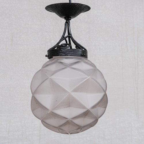 Geometric French Glass And Iron Pendant Light