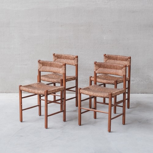 Set Of Four Mid-Century Charlotte Perriand 'Dordogne' Rush Dining Chairs
