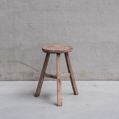 Primitive Mid-Century French Wooden Stool Or Side Table