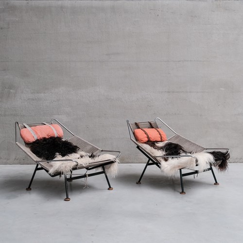 Pair Of Original Hans Wegner Flag Halyard Lounge Chairs For Getama