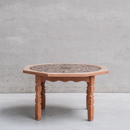 Danish Mid-Century Oak And Ceramic Tile Coffee Table