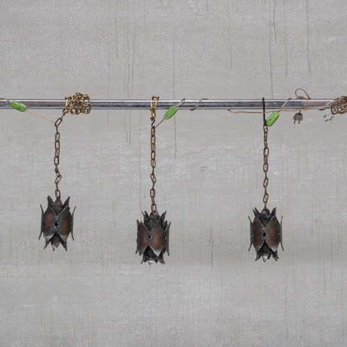 Trio Of Unusual Brutalist Late 20Th Swedish Pendant Lights 