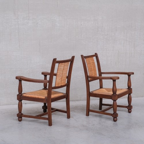 Pair Of Mid-Century Rush French Armchairs