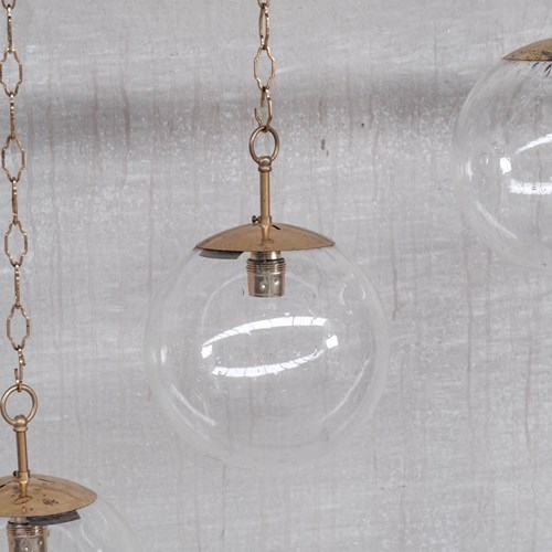 Brass And Bubble Glass Mid-Century Pendants (3 Available)